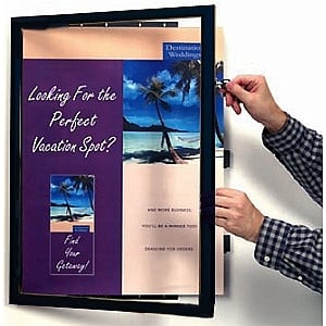 Poster hinged front-door swing frame in anodized Black Aluminum
